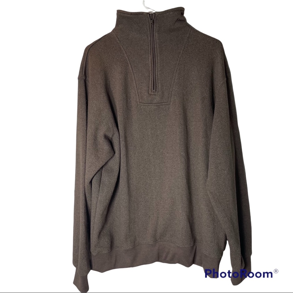 Orvis Men’s Quarter Zip Front Pullover Brown Knit Fleeced Lined Large